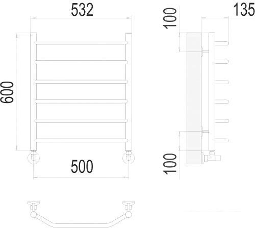 Полотенцесушитель TERMINUS Виктория П6 500x600 нп (хром)