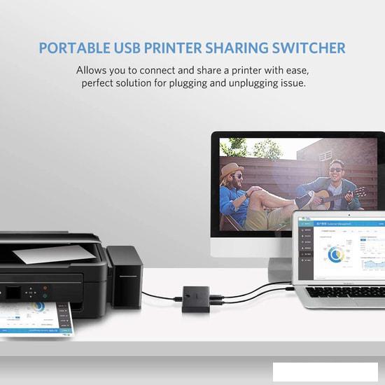 Переключатель Ugreen Sharing Switch 30346 USB Type-A - 4 x USB Type-B (1.5 м, черный)