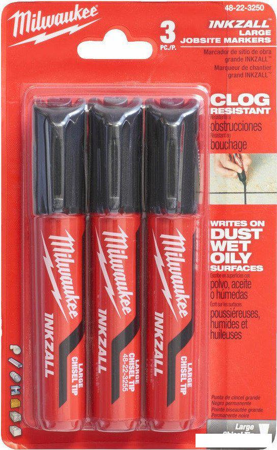 Маркер Milwaukee Inkzall L 4932471554 (3 шт, черный)