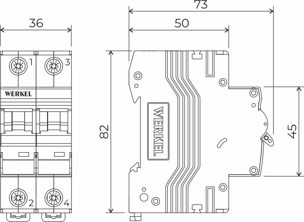 Выключатель автоматический Werkel 2P 63 A C 6 кА W902P636