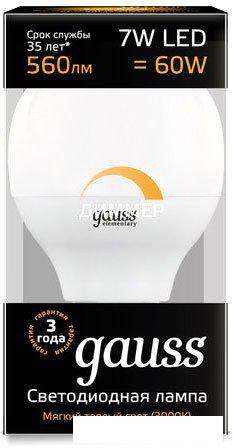 Светодиодная лампочка Gauss Globe-dim E14 7 Вт 3000 К 105101107-D