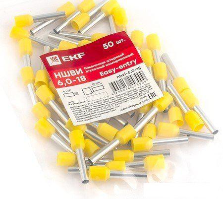 Наконечник-гильза для кабеля EKF PROxima Nhvi-6.0-18 (50 шт)