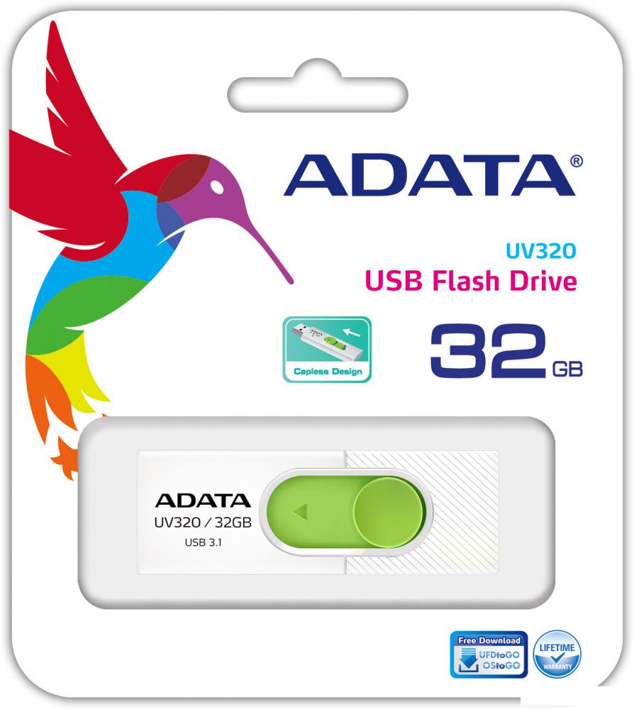 USB Flash ADATA UV320 32GB (белый/зеленый)